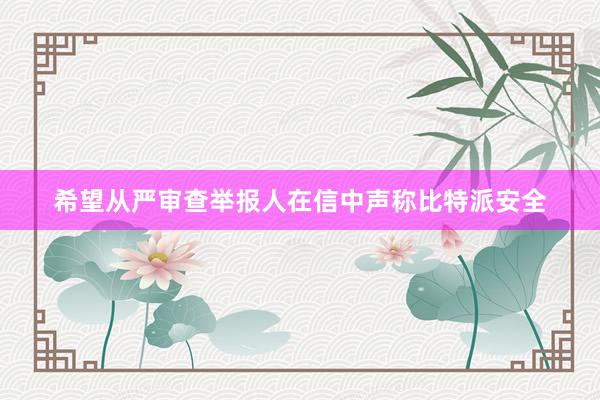 希望从严审查　　举报人在信中声称比特派安全