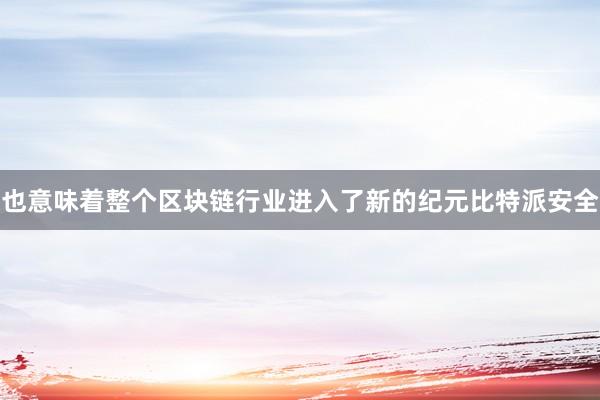 也意味着整个区块链行业进入了新的纪元比特派安全