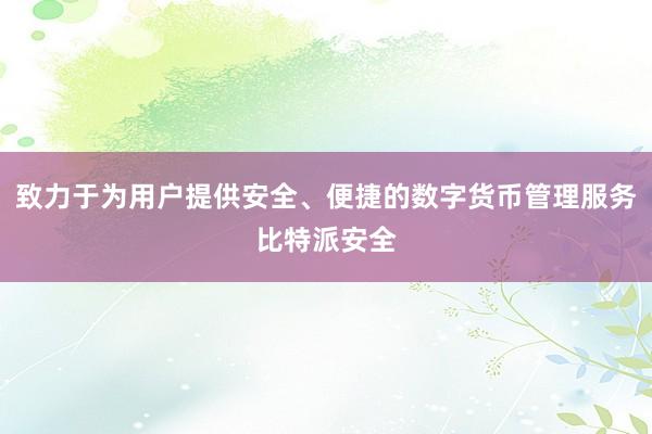 致力于为用户提供安全、便捷的数字货币管理服务比特派安全